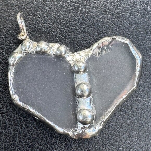 Handcrafted Stained Glass Heart Pendant w/ Silver Blend Metalwork SS Ball Chain - Picture 9 of 11